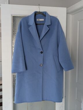 ZARA Light Blue Single-Breasted Oversized Trench Coat